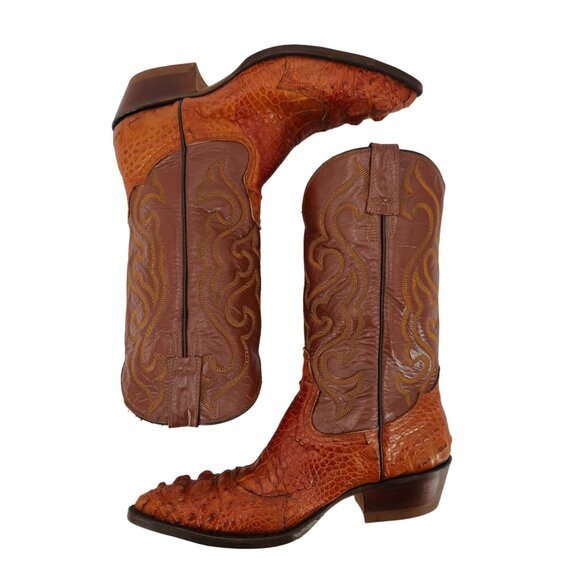 Custom Handmade Mens 11 Brown Unique cut Hornback Alligator Cowboy Western Boots - Picture 6 of 16